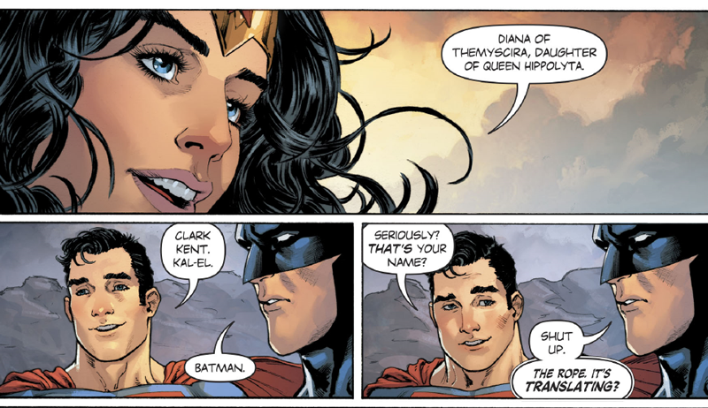 Illustration for article titled The First Time Batman and Superman Met Wonder Woman Was Downright Adorable